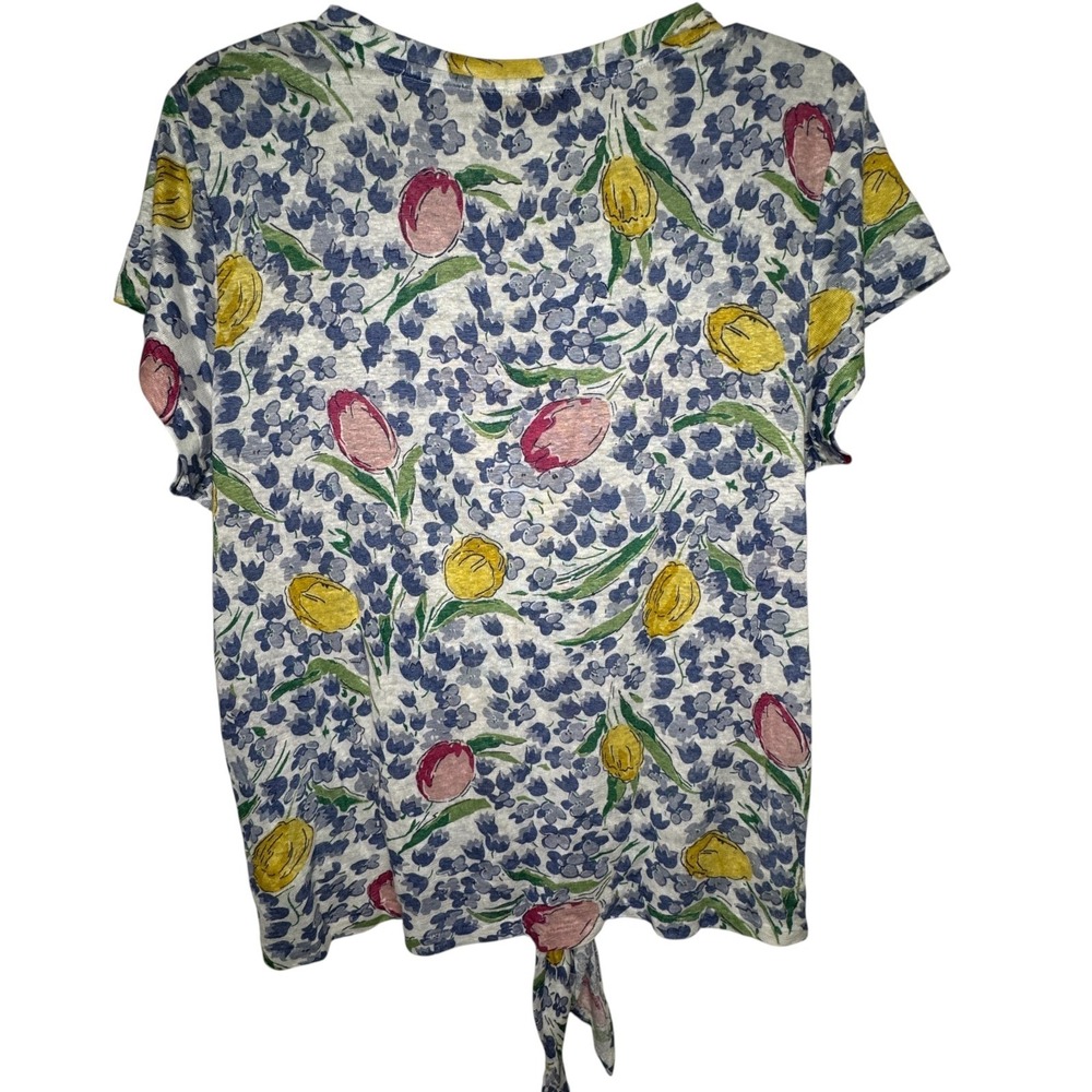 Polo Ralph Lauren Floral Linen Knit Tie Front Top Womens Medium Blue Tulip Tee - Picture 11 of 11